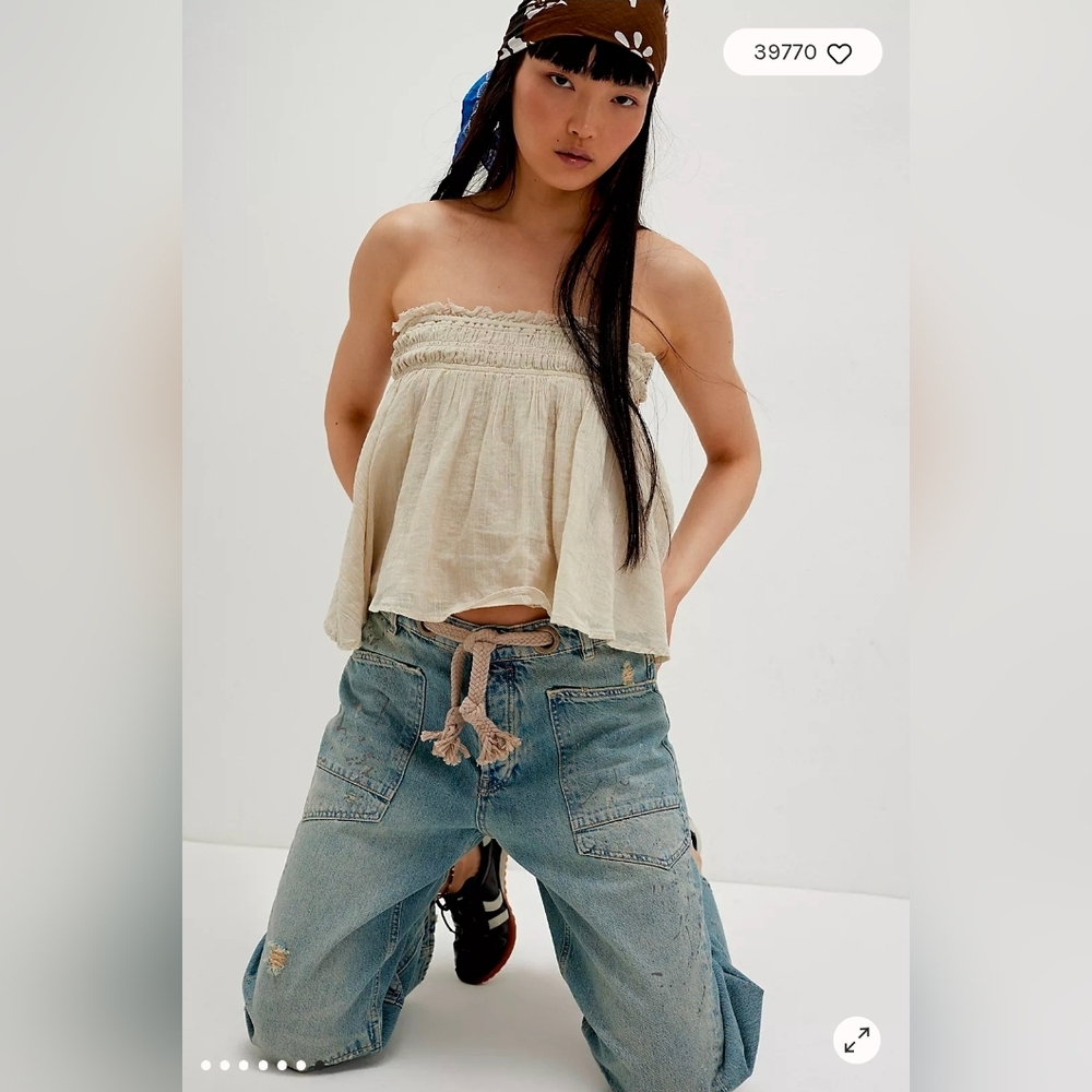 New Free People We The Free Moxie Pull-on Barrel Jeans / Union Blue - Picture 7 of 8